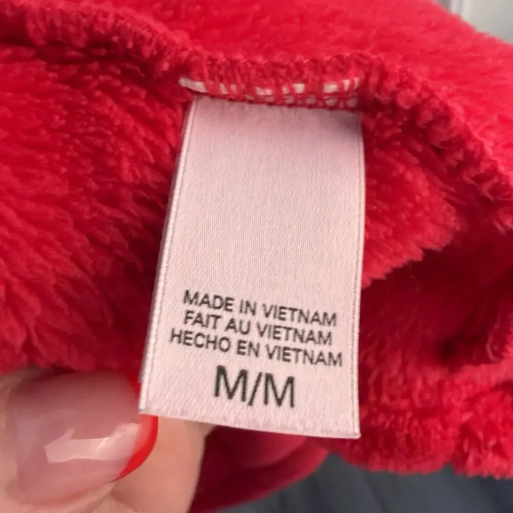 VICTORIA'S SECRET Cozy Plush Sherpa Hooded Robe Red Fleece Short Sexy Pom Pom M